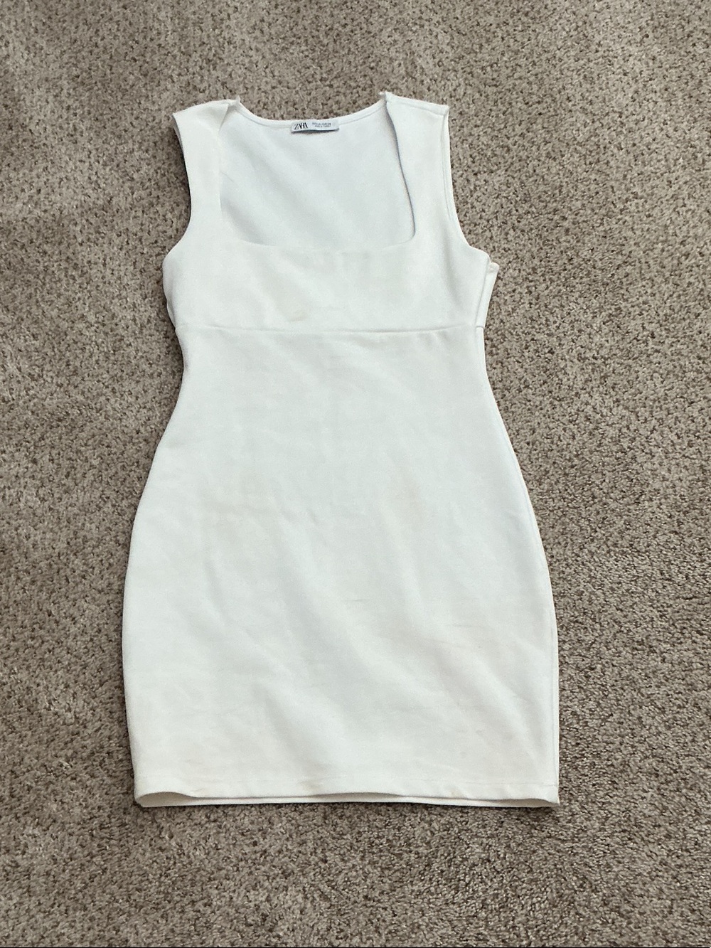 Zara White Sleeveless Square-Neck Mini Dress